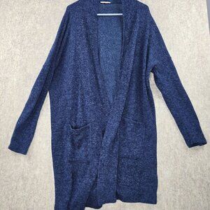 A.gain Womens Open Cardigan Sweater Blue XL Lightweight Polyester Blend Longline
